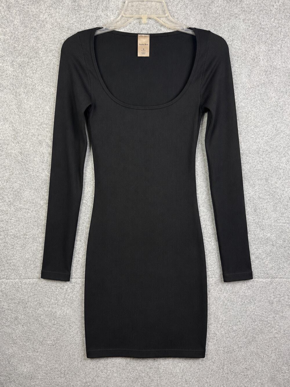 Aritzia Sunday Best Black Long Sleeve Bodycon Mini Dress M Scoop Neck Stretch
